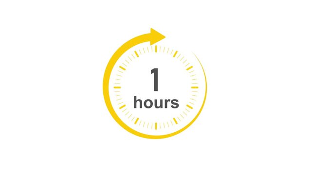 Clock 1 hours icon, Clock Face Timer . isolated on transparent background with alpha channel Clock , timer time passage waiting time animation (4K) , 1 hours. Overlay 4k video animation ,