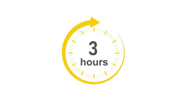 Clock 3 hours icon, Clock Face Timer . isolated on transparent background with alpha channel Clock , timer time passage waiting time animation (4K) , 3 hours. Overlay 4k video animation ,