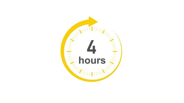 Clock 4 hours icon, Clock Face Timer . isolated on transparent background with alpha channel Clock , timer time passage waiting time animation (4K) , 4 hours. Overlay 4k video animation ,