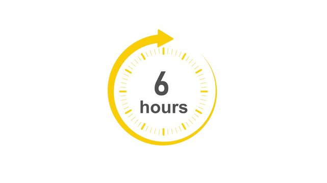 Clock 6 hours icon, Clock Face Timer . isolated on transparent background with alpha channel Clock , timer time passage waiting time animation (4K) , 6 hours. Overlay 4k video animation ,