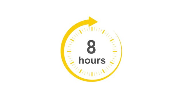 Clock 8 hours icon, Clock Face Timer . isolated on transparent background with alpha channel Clock , timer time passage waiting time animation (4K) , 8 hours. Overlay 4k video animation ,