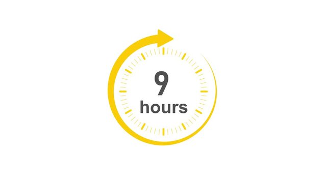 Clock 9 hours icon, Clock Face Timer . isolated on transparent background with alpha channel Clock , timer time passage waiting time animation (4K) , 9 hours. Overlay 4k video animation ,
