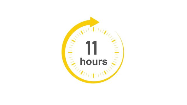 Clock 11 hours icon, Clock Face Timer . isolated on transparent background with alpha channel Clock , timer time passage waiting time animation (4K) , 11 hours. Overlay 4k video animation ,