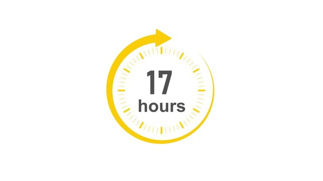 Clock 17 hours icon, Clock Face Timer . isolated on transparent background with alpha channel Clock , timer time passage waiting time animation (4K) , 17 hours. Overlay 4k video animation ,
