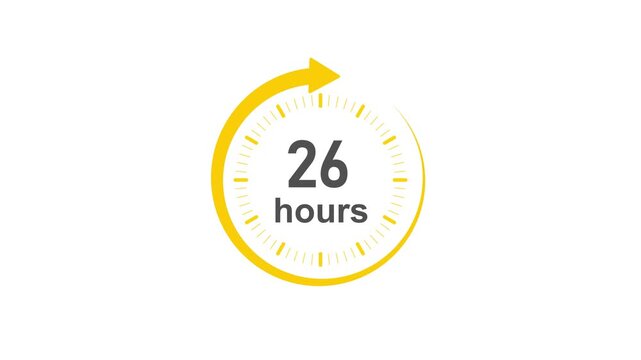 Clock 26 hours icon, Clock Face Timer . isolated on transparent background with alpha channel Clock , timer time passage waiting time animation (4K) , 26 hours. Overlay 4k video animation ,