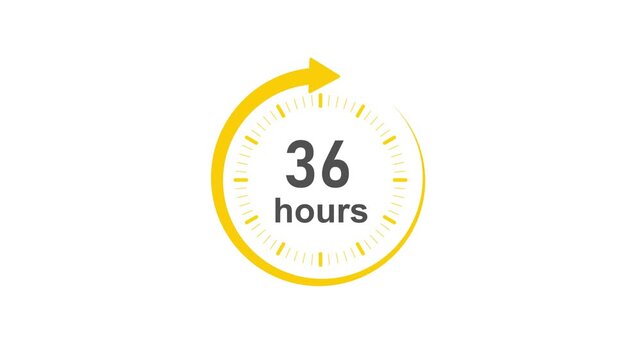 Clock 36 hours icon, Clock Face Timer . isolated on transparent background with alpha channel Clock , yellow circular ,timer time passage waiting time animation (4K) , 36 hours. Overlay 4k video 