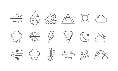 Fototapeta premium Collection of weather and natural element outline icons for design