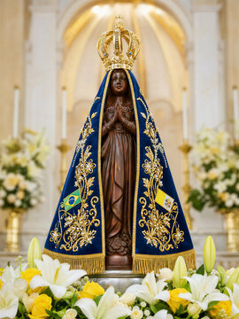 Statue of Our Lady Aparecida with blue mantle and crown - Nossa Senhora Aparecida