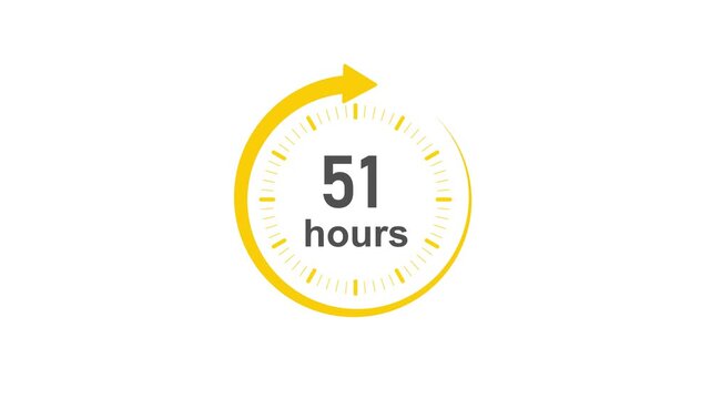 Clock 51 hours icon, Clock Face Timer . isolated on transparent background with alpha channel Clock , yellow circular ,timer time passage waiting time animation (4K) , 51 hours. Overlay 4k video anima