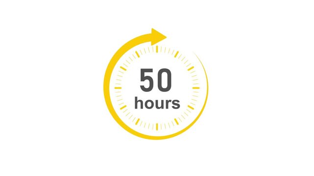 Clock 50 hours icon, Clock Face Timer . isolated on transparent background with alpha channel Clock , yellow circular ,timer time passage waiting time animation (4K) , 50 hours. Overlay 4k video anima
