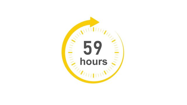 Clock 59 hours icon, Clock Face Timer . isolated on transparent background with alpha channel Clock , yellow circular ,timer time passage waiting time animation (4K) , 59 hours. Overlay 4k video 