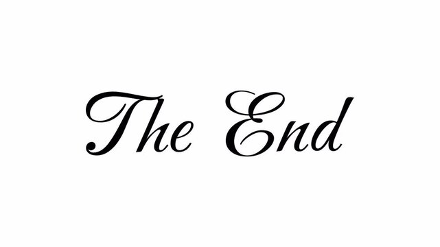 Elegant cursive calligraphy animation of the words The End being written in black ink on a white background for cinematic movie endings and video production projects
