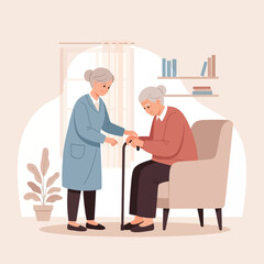 Fototapeta premium Caring Hands Assisting Elderly Senior With Walking Stick Kindness And Support