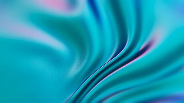 Abstract silk fabric forms sweeping turquoise and magenta folds in a soft gradient background