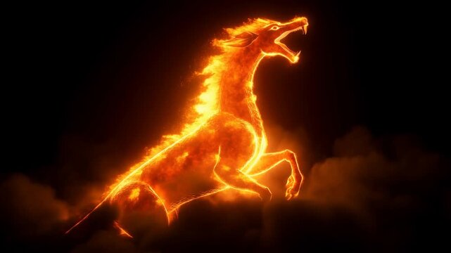 Glowing Fiery Wolf Head Snarling Against Black Background with FlameLike Edges
