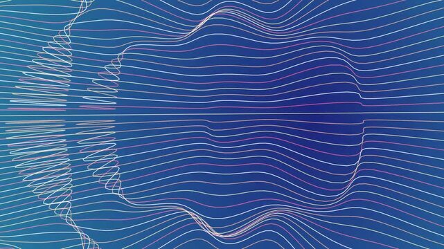 Abstract 3D acoustic topography wave lines flowing on blue gradient for modern digital technology