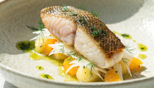 Roasted Arctic Char with Fennel, Citrus and Herb Oil