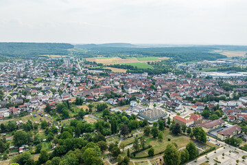 Fototapeta premium Drone aerial view of Knittlingen in Baden Württemberg, Enzkreis Region, Germany