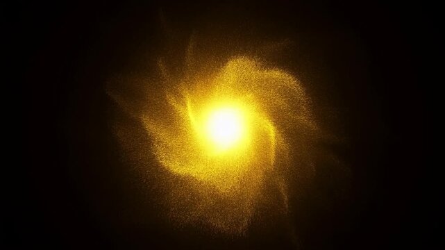 Glowing Golden Light Orb Surrounded by Fine Particles Against a Dark Background