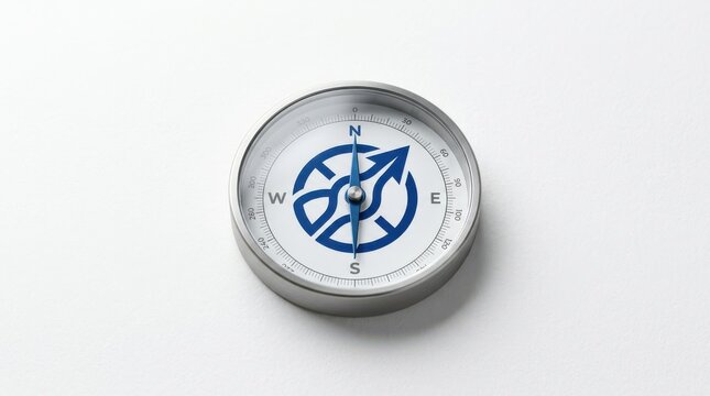 Modern compass with blue directional arrows on a clean white background