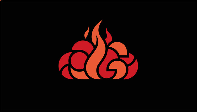 Stylized abstract brain icon composed of vibrant orange and red flame-like shapes symbolizing intelligence and creative power.