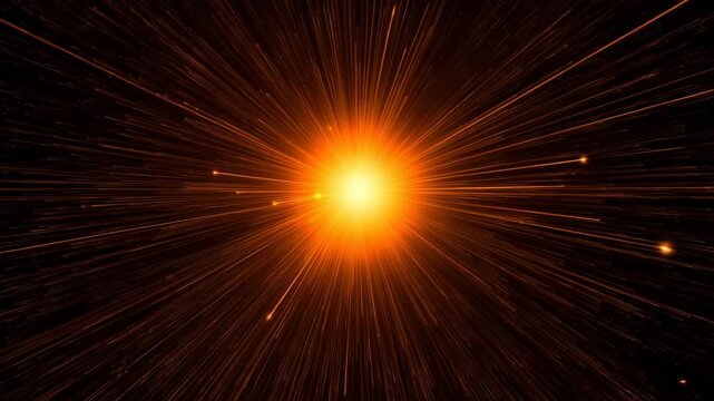 Glowing orange orb expands against black background with radiant yellow light