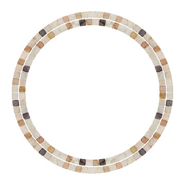 Roman mosaic watercolor circle frame made of small stone tesserae isolated on background. Ancient decorative border for Mediterranean, Greek, classical and antique inspired designs.