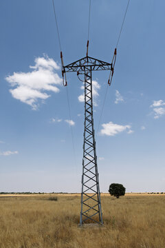 Electricity pylon delivering power across rural landscape