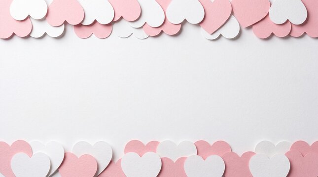 A minimalist background made of layered paper cut art to form love horizontal 4 soft pink and white