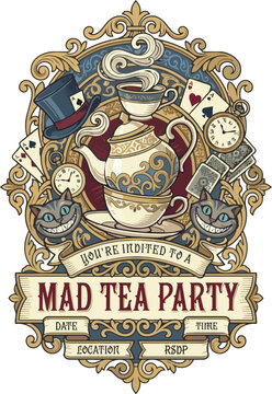 Tea Party invitation Illustration, Mad tea party invite