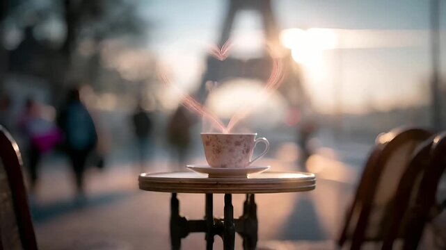 Paris, France, Europe. A romantic outdoor scene captured during the golden hour, with the Eiffel Tower visible in the background.