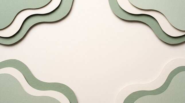 Abstract background edge of paper cut 3 layers corner sage green and cream