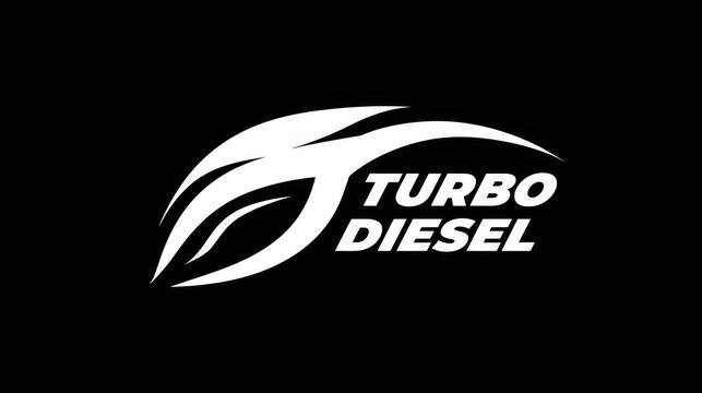 Turbo diesel performance automotive logo template featuring a bold emblem with dynamic turbocharger-inspired elements, racing lines, and strong geometric typography on a black background.