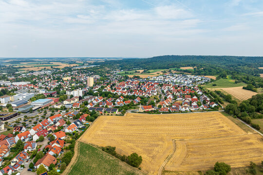 Drone aerial view of Eppingen in the Heilbronn District of Baden W&uuml;rttemberg, Germany