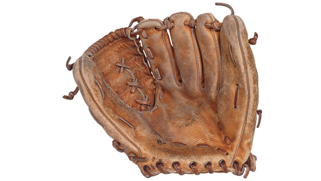 Vintage Worn Leather Baseball Glove Isolated on White