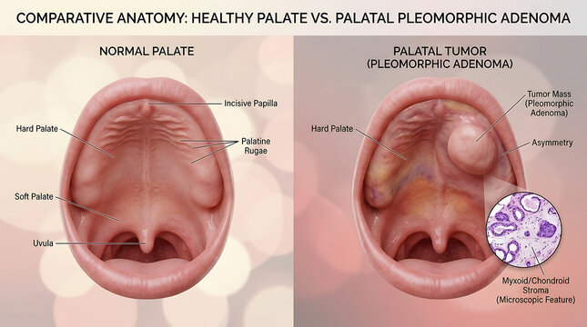 Healthy Palate Versus Palatal Tumor Pleomorphic Adenoma and Palatal Asymmetry