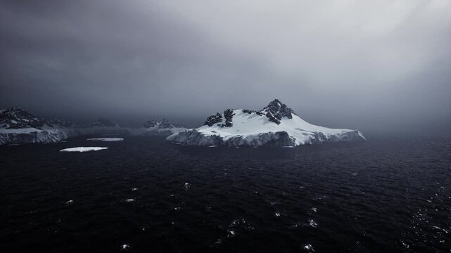 Frozen landscape alert, Icecovered expanse reveals shifting environmental conditions, Ice shelf beneath gloomy sky shows signs of ecological transition imminent