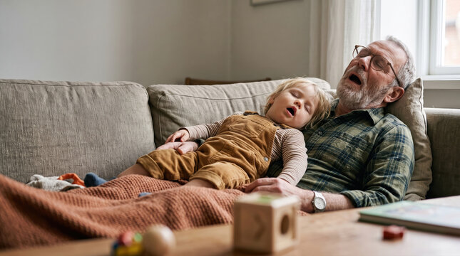Toddler Asleep on Grandfather's Chest