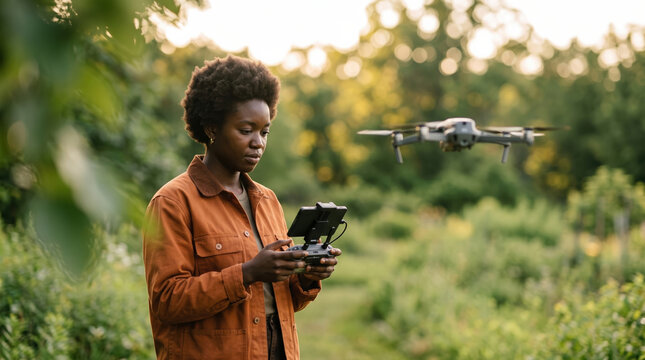 Technician Using Drone for Nature Monitoring