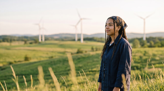 Young Person Viewing Wind Turbines