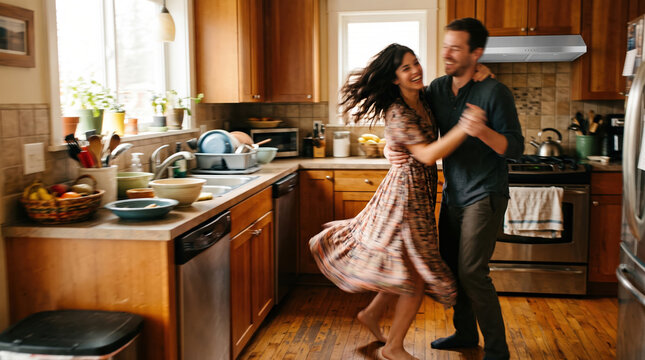 Couple Dancing in Kitchen with Blur
