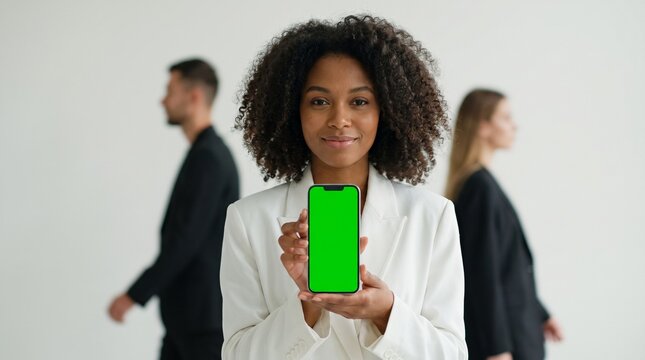 Smartphone Green Screen Mockup Held by Businesswoman