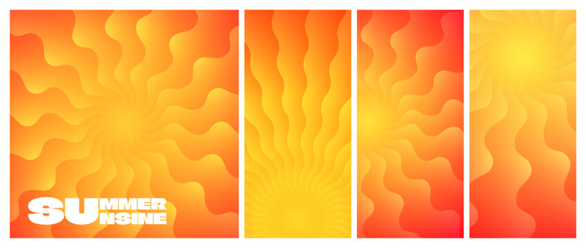 Summer Sun Ray Abstract Yellow Pattern. Vector Sunburst Orange Gradient Background. Fun Groovy Sunflower Illustration. Wavy Retro Sun Burst Rays.
