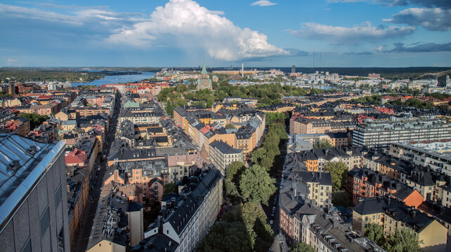 Aerial view of Stockholm City, Sodermalm district