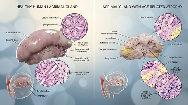 Healthy Lacrimal Gland Versus Age-Related Atrophy Acinar Loss and Fibrosis