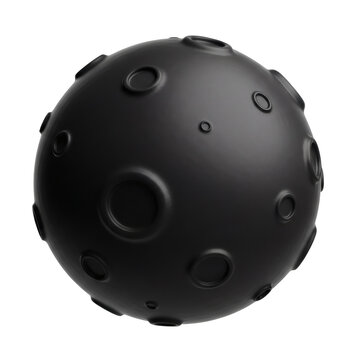 Dark matte sphere object resembling a celestial body or planetoid with noticeable impact craters&nbsp;&nbsp;