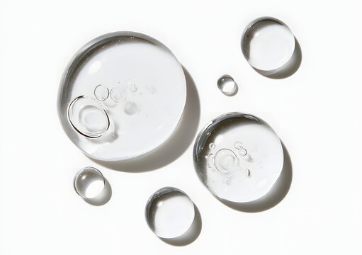 a round drop gel serum is showcased on a clear background