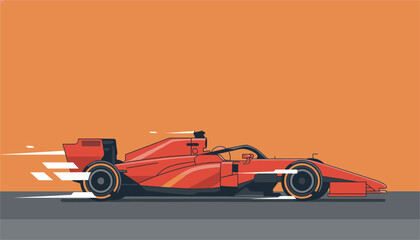 Fototapeta premium Sleek red formula one race car accelerating rapidly with motion lines illustrates advanced speed in racing.