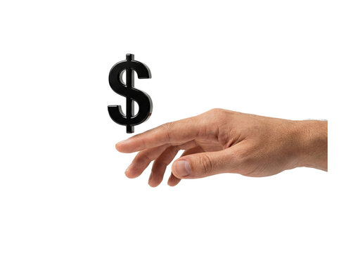 Hand reaching for black dollar sign, transparent background