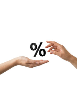 Hands reaching for a black percentage symbol, transparent background